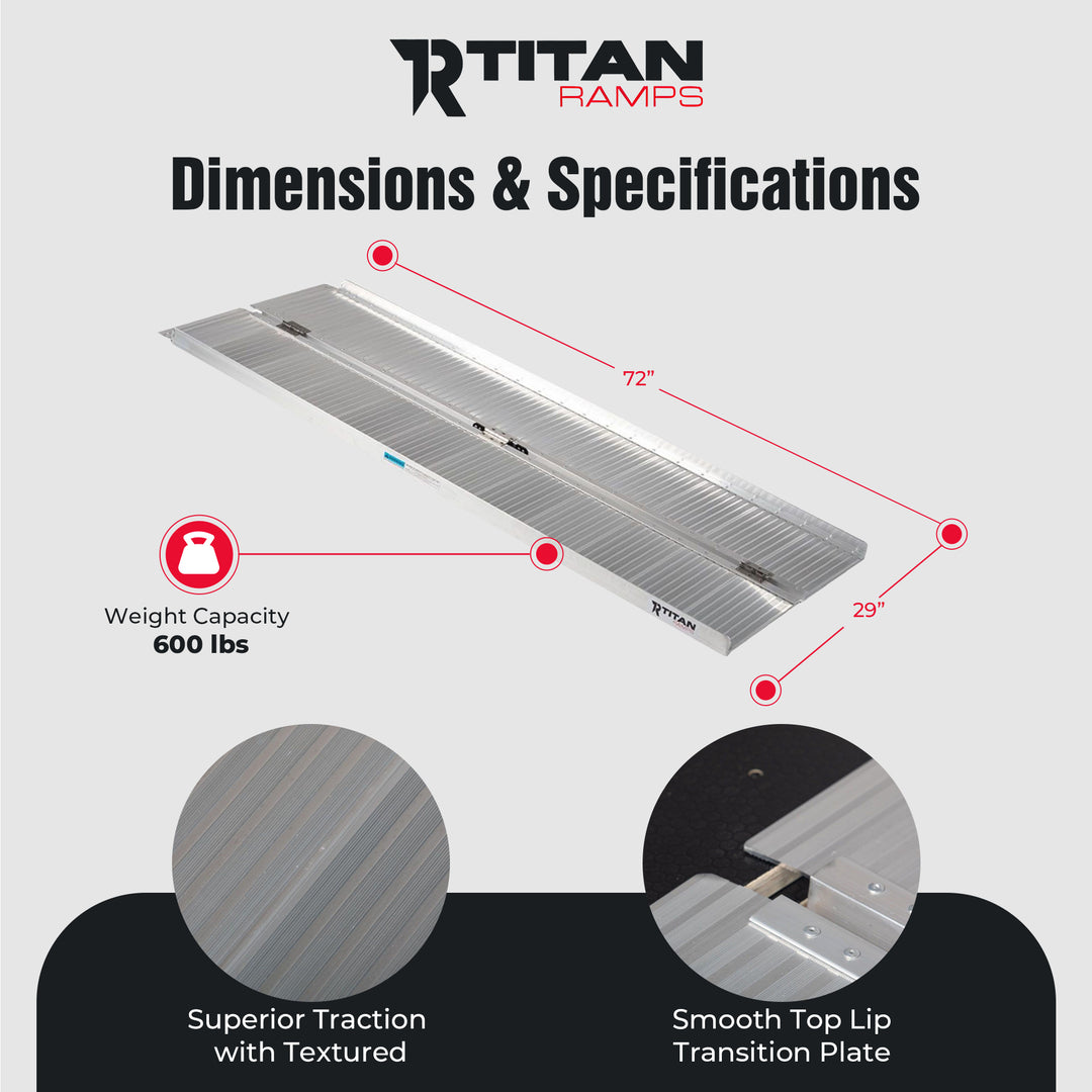 Titan Ramps 6 Foot Single-Fold Aluminum Wheelchair Ramp, 600 Pound Capacity