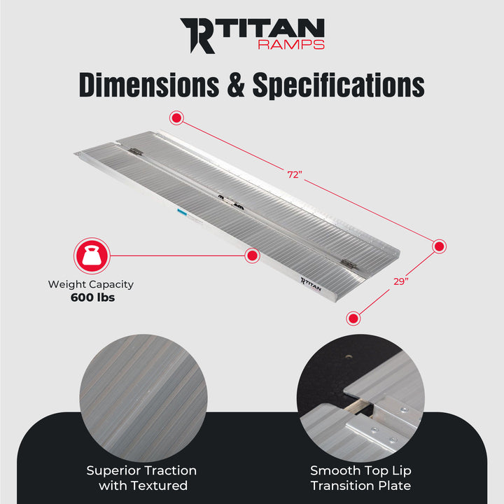 Titan Ramps 6 Foot Single-Fold Aluminum Wheelchair Ramp, 600 Pound Capacity