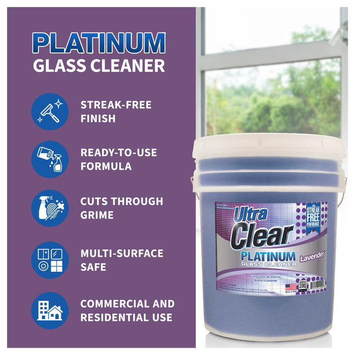 Ultra Clear Platinum Glass Cleaner, Streak-Free Shine, Lavender Fresh, 5 Gallons