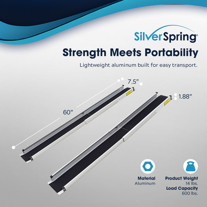 Silver Spring Telescoping Track Ramp, 3'-5' Portable Adjustable Wheelchair Ramp