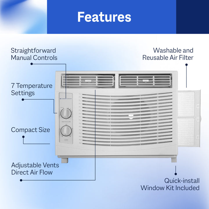 Cool-Living 5,000 BTU Window Mount Air Conditioner w/Installation Kit (Open Box)