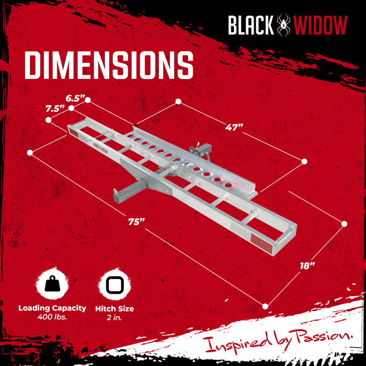 Black Widow Motorcycle Bike Carrier with Ramp for 2" Hitch, 400 Pound Capacity