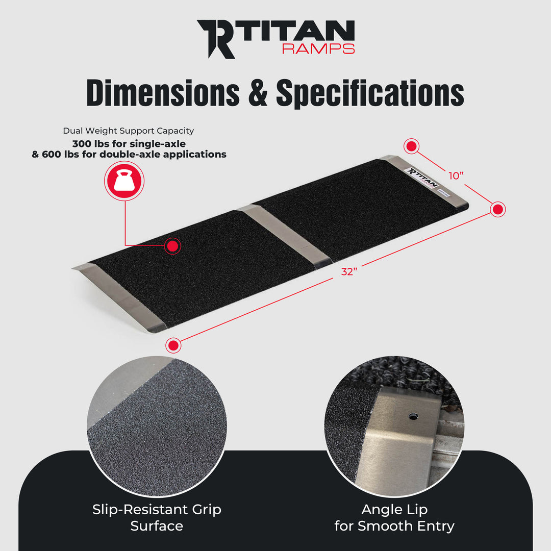 Titan Ramps 10 Inch Aluminum Threshold Ramp for Doorways, or Raised Landings