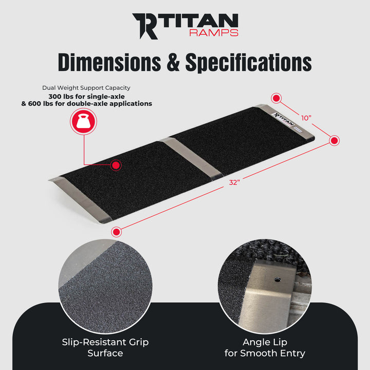 Titan Ramps 10 Inch Aluminum Threshold Ramp for Doorways, or Raised Landings