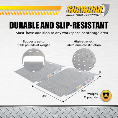 Guardian 2 Pack Heavy Duty Aluminum Shed Ramp,for Mowers, ATV, Silver (Open Box) - VMInnovations