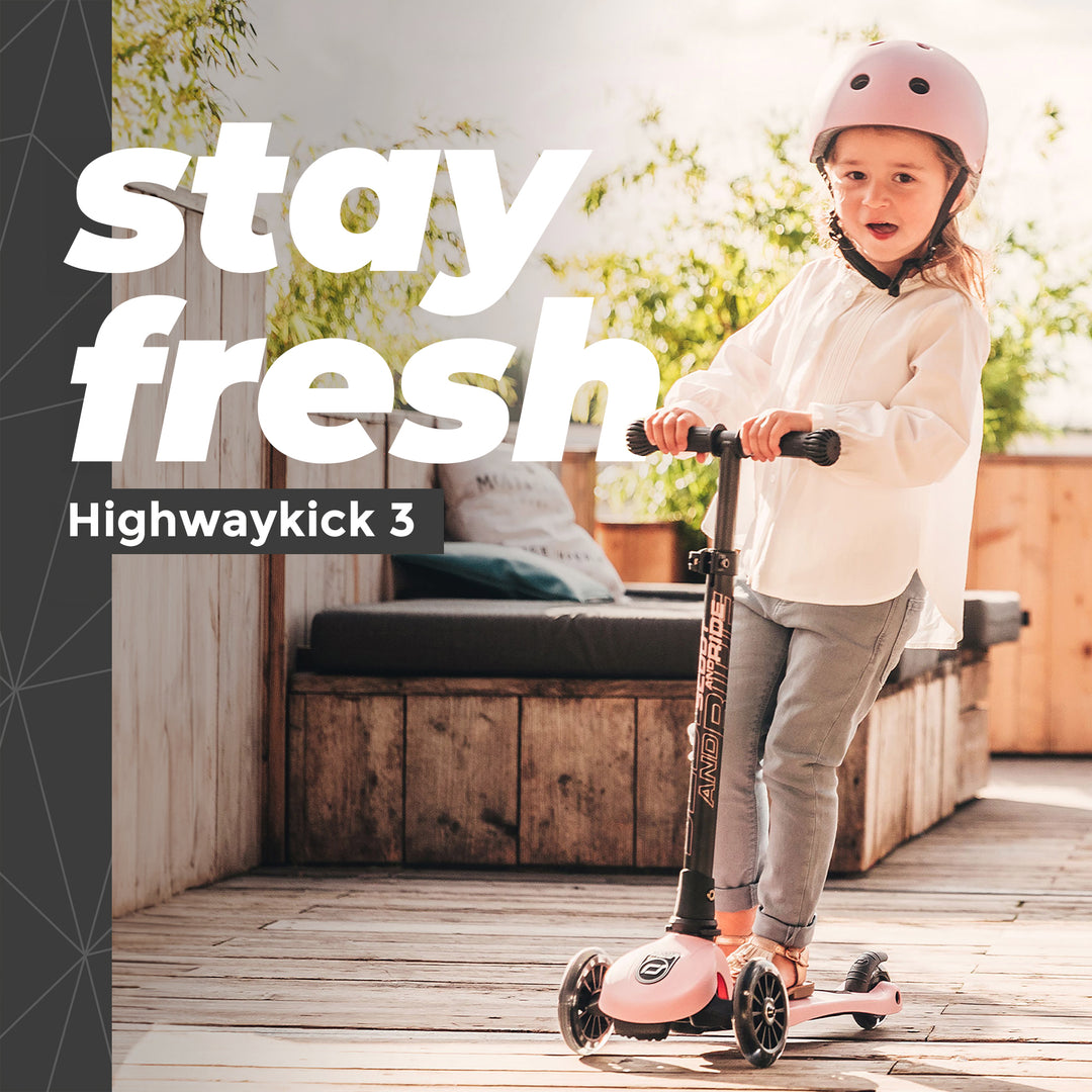 Scoot & Ride Stand-up Push Scooter for Children Ages 3-6, Highwaykick 3, Rose