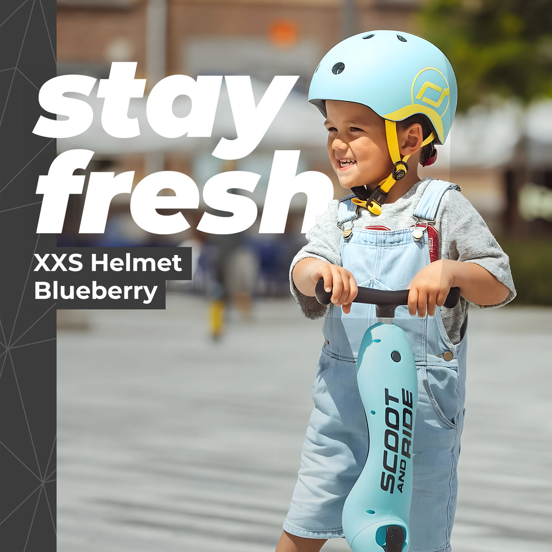 Scoot & Ride Toddler Kids Bike and Scooter Helmet with LED Light, XXS, Blueberry