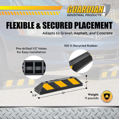 Guardian Parking Stop, 2Ft Rubber Curb w/ Mounting Holes, Black/Yellow, 10 Pack