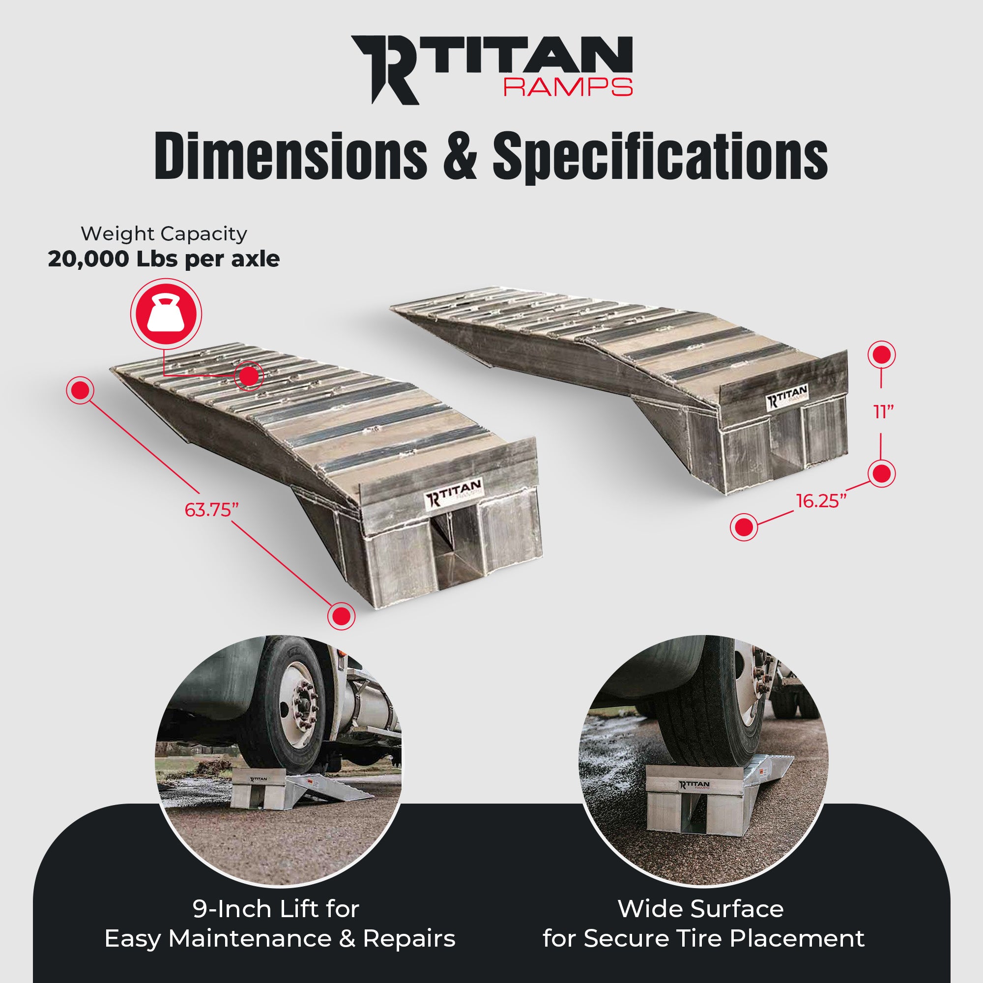 Titan Ramps Aluminum Semi Truck Riser Ramps with 20,000 Pound Capacity, Silver - VMInnovations