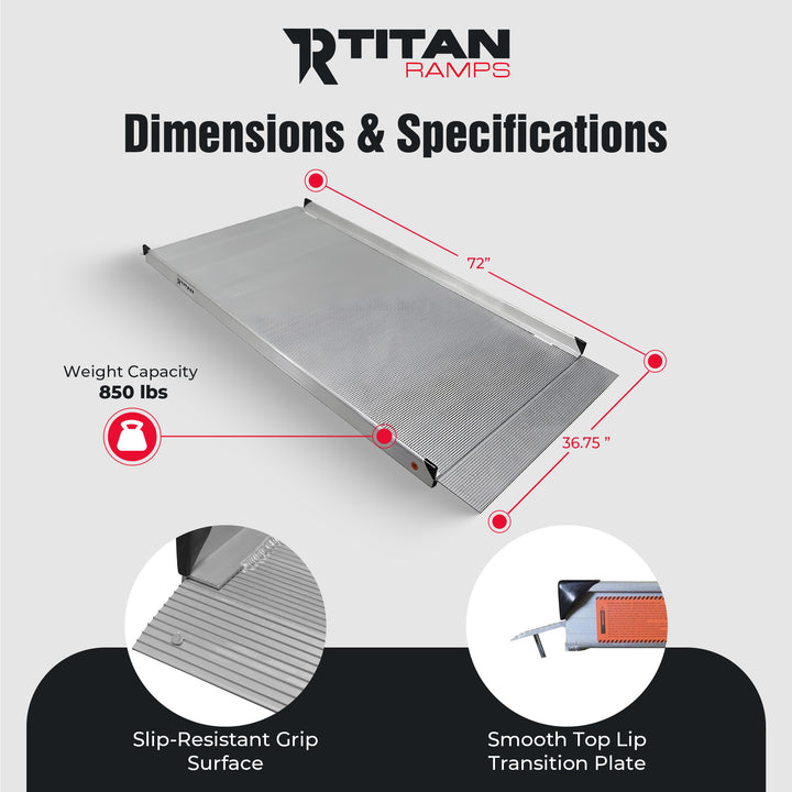 Titan Ramps 6 Foot Aluminum Wheelchair Entry Ramp, One Piece, 850 Pound Capacity