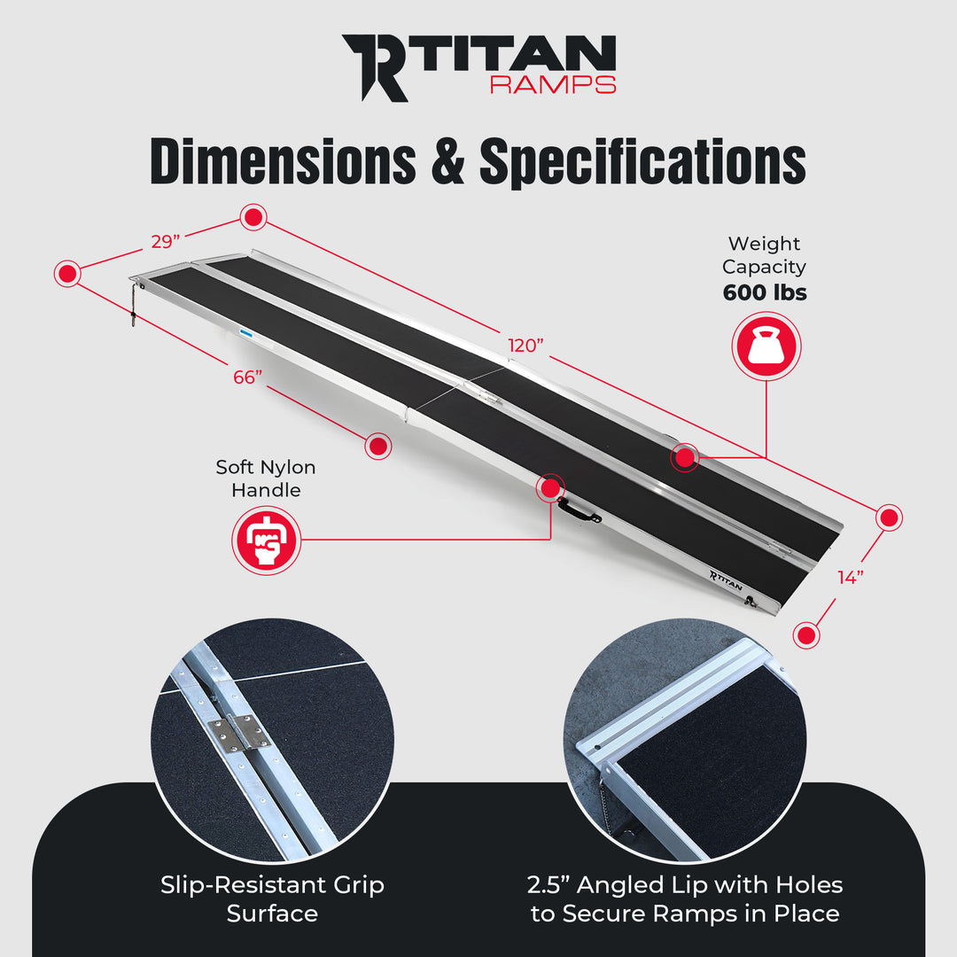 Titan Ramps 10 Foot Multi-Fold Aluminum Wheelchair Ramp, 600 Pound Capacity