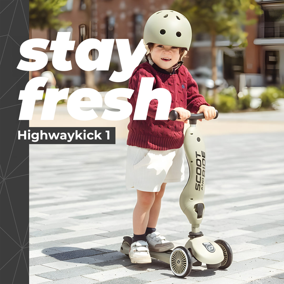 Scoot & Ride 2-in-1 Ride-On & Stand Kids Scooter, Ages 1-5, Highwaykick 1, Olive