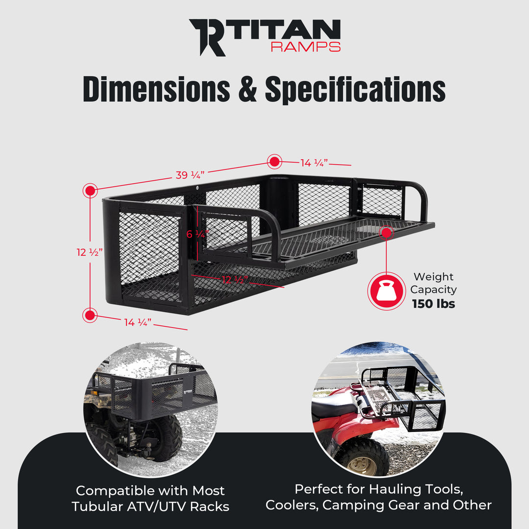 Titan Ramps Universal ATV/UTV Rear Drop Cargo Basket Rack with 150 lb. Capacity