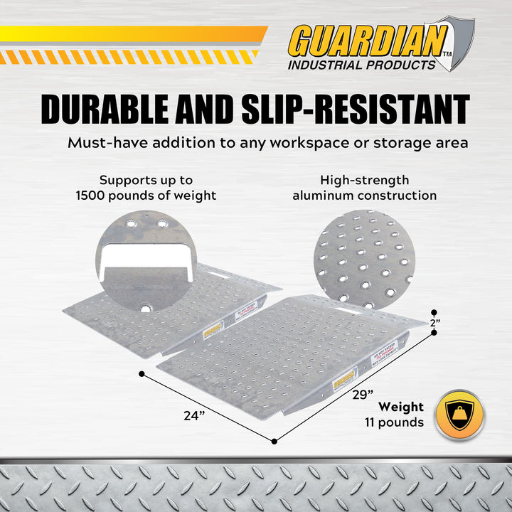 Guardian 2 Pack Heavy Duty Aluminum Shed Ramp, Loading for Mowers, ATV, Silver