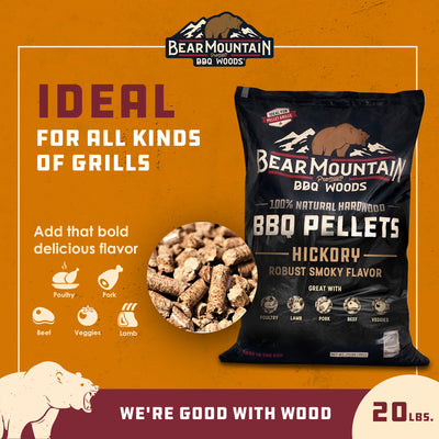 Bear Mountain BBQ Premium All-Natural Hardwood Hickory Smoker Pellets, 20 Pounds - VMInnovations