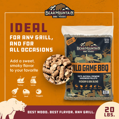 Bear Mountain Wild Game BBQ, Hickory and Oak Blend Smoker Pellets, 20 Pounds - VMInnovations