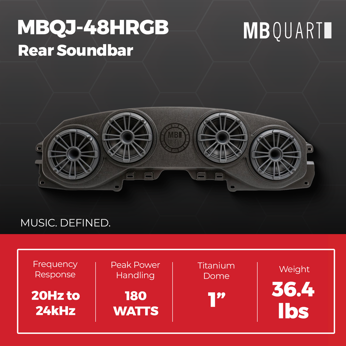 MB Quart Rear Soundbar, 8" Speakers, Jeep Wrangler JL 18-23/Gladiator JT 20-23