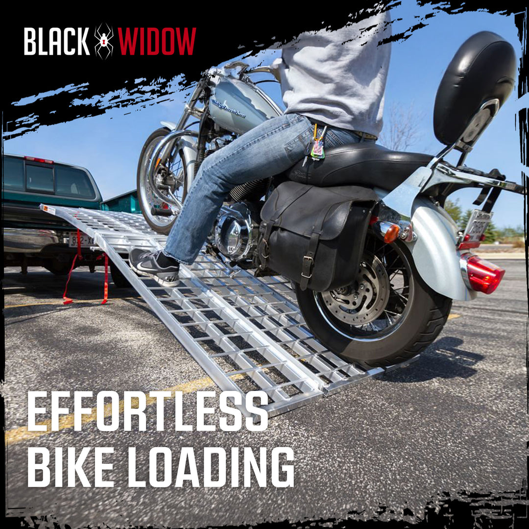 Black Widow 10’ Aluminum Folding Motorcycle Ramp, Arched 3 Piece Design, Silver
