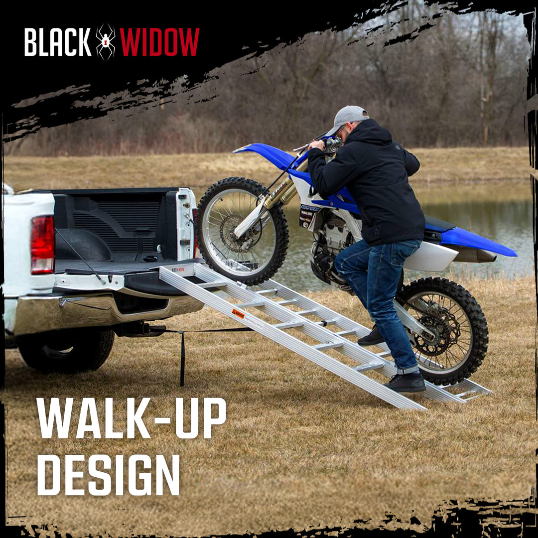 Black Widow Aluminum Bi Fold Motorcycle Ramp with Steps, Folding Ramp, Silver