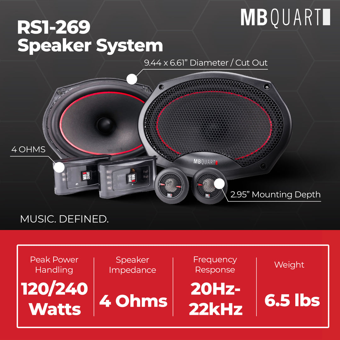MB Quart 6"x9" Coaxial Reference Car Speaker System, 2-Way Audio, 240W Output