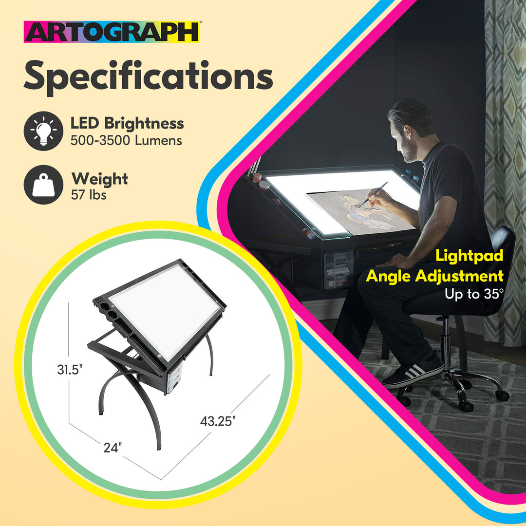 Artograph Light Table for Artists w/Storage & Dimmable Glass Work Top (Open Box)
