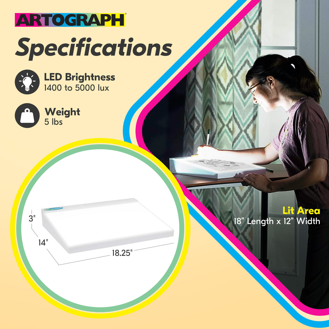 Artograph LightTracer 2 LED Lightbox, 12" x 18" Lighted Drawing Board w/Storage