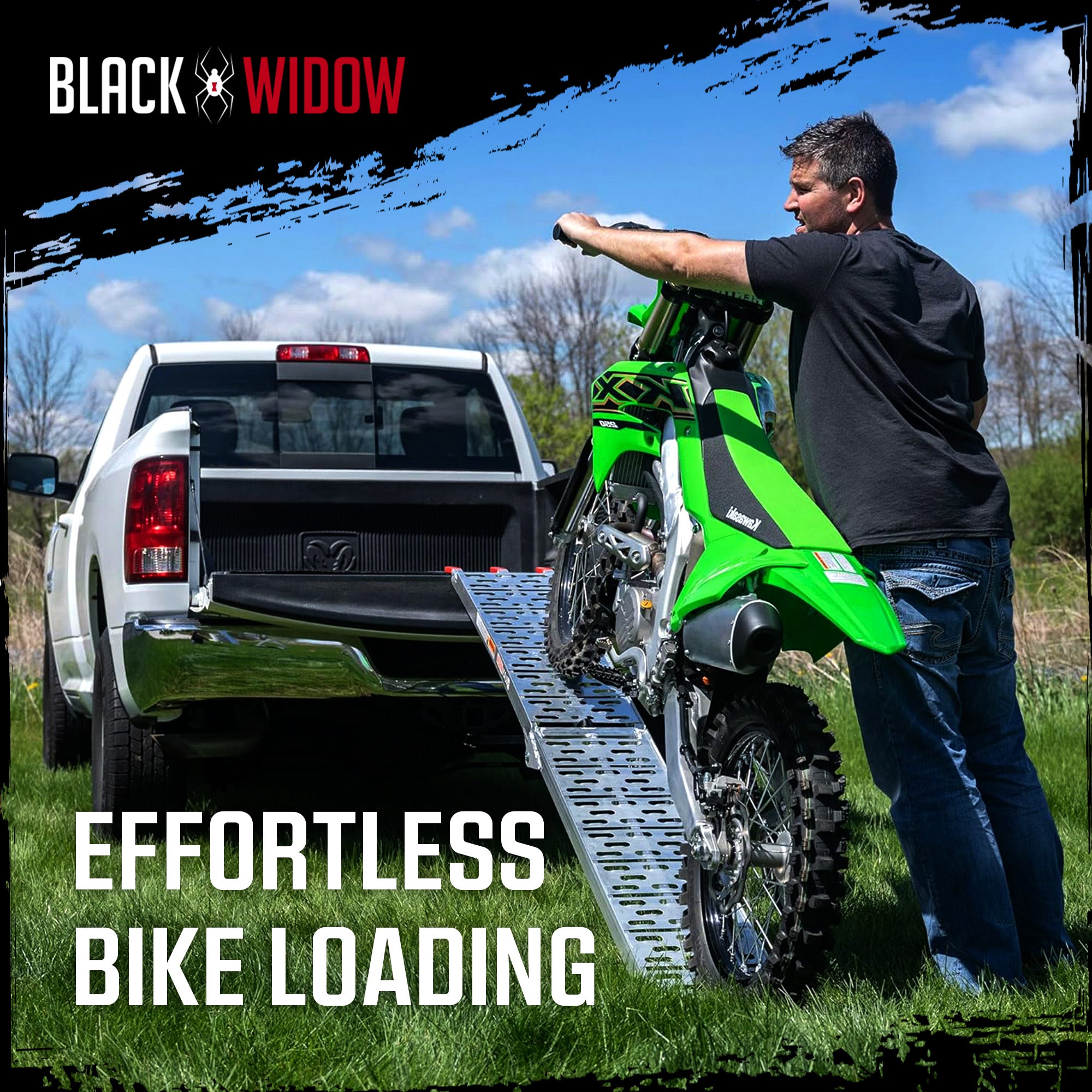 Black Widow Aluminum Folding Motorcycle Ramp Arched Plate, Single Runner, Silver - VMInnovations