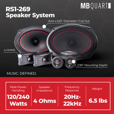 MB Quart 6"x9" Coaxial Reference Car Speaker System, 2-Way Audio, 240W Output - VMInnovations