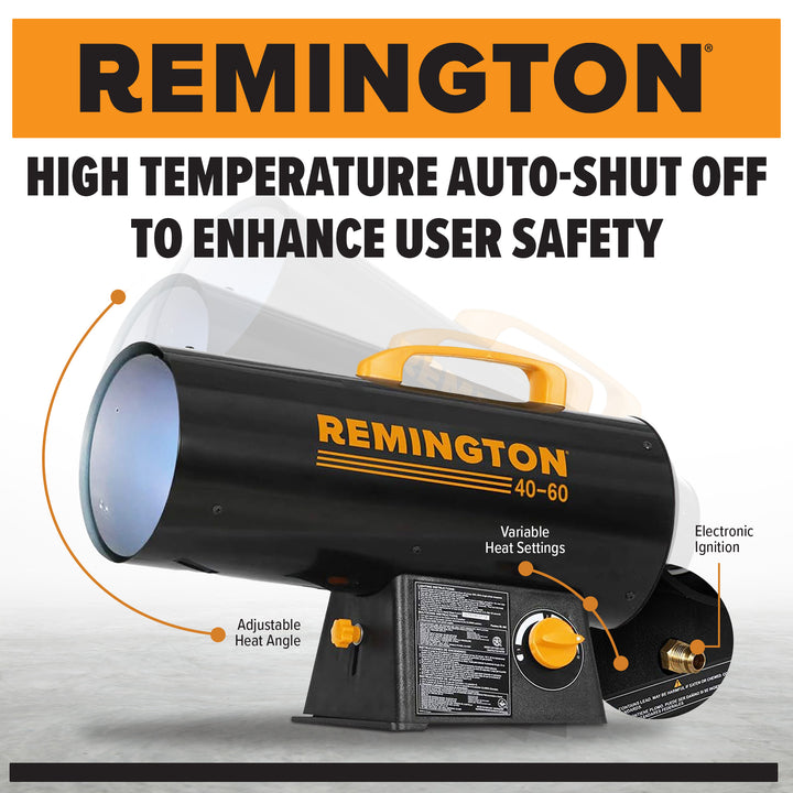Remington Portable 60,000 BTU Propane Forced Air Space Heater, Tank Not Included