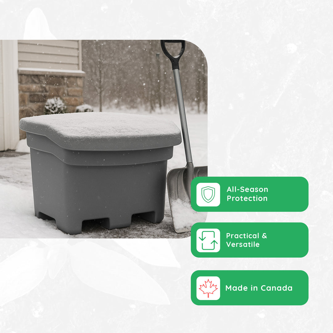 FCMP Outdoor 37 Gal Outdoor Salt & Sand Storage Bin, Multipurpose Deck Box, Grey