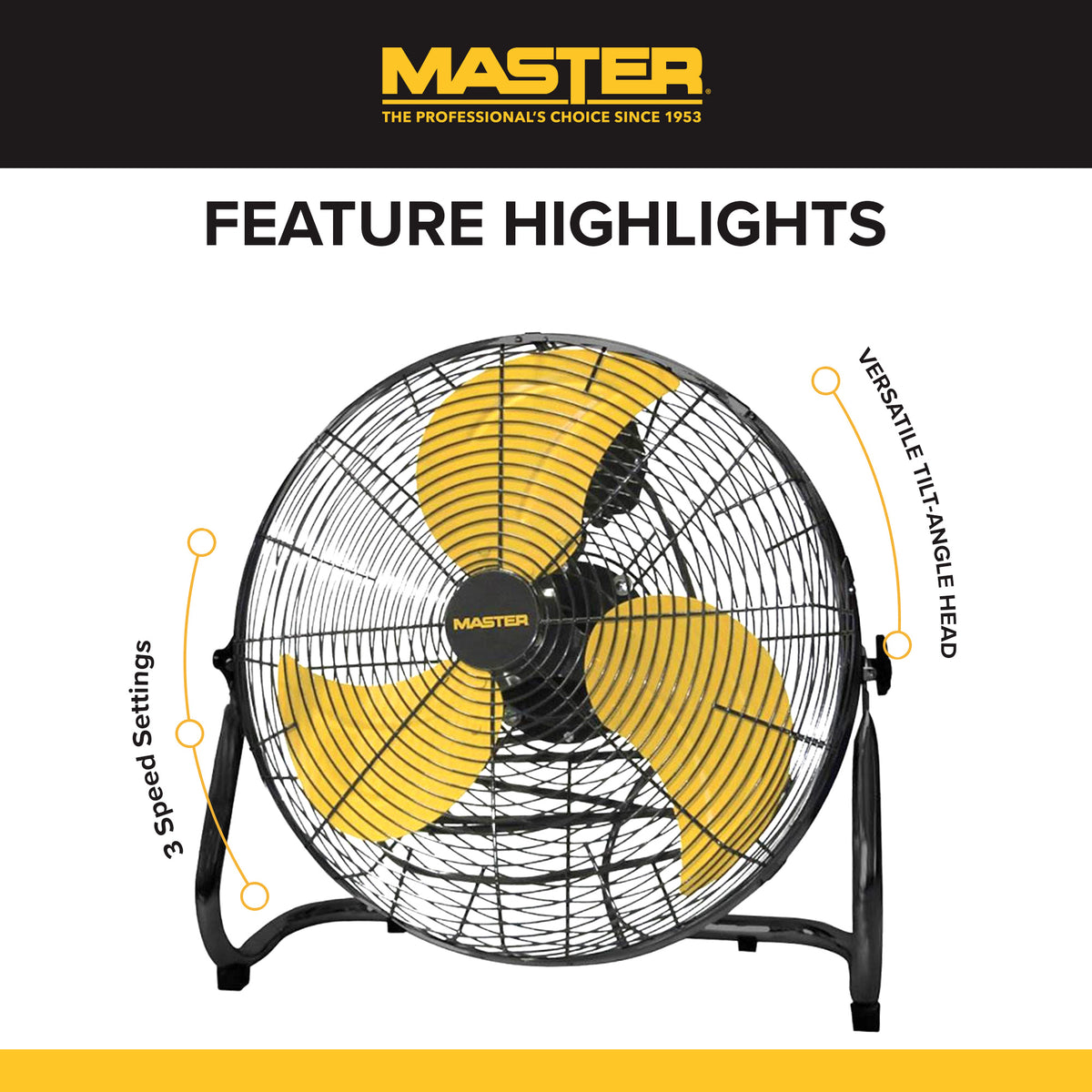 Master 20" High Velocity Floor Fan,  3 Speed Portable Metal Fan with Tilt Head