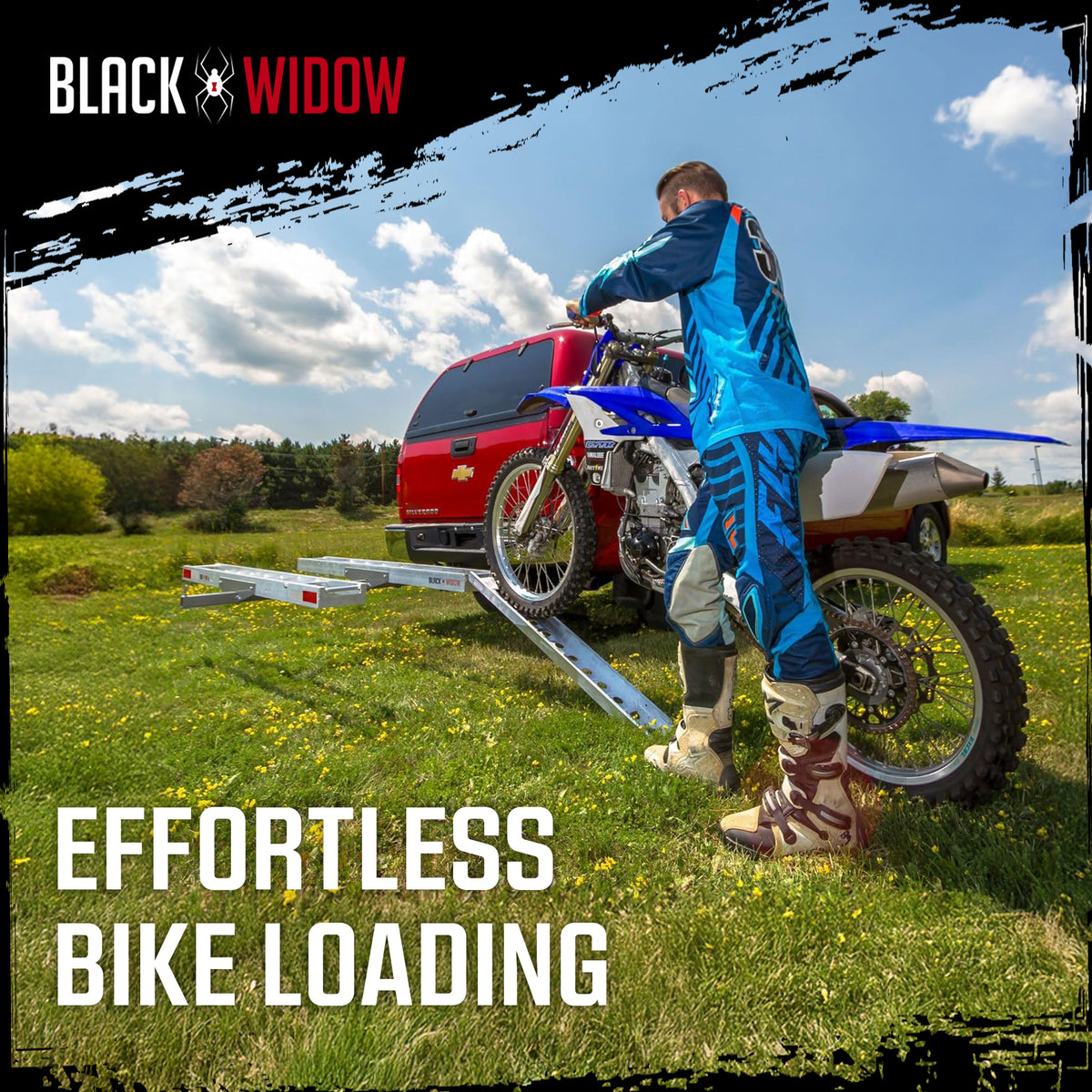 Black Widow Two Motorcycle Carrier w/Ramp for 2" Hitch, 600lb Capacity(Open Box)