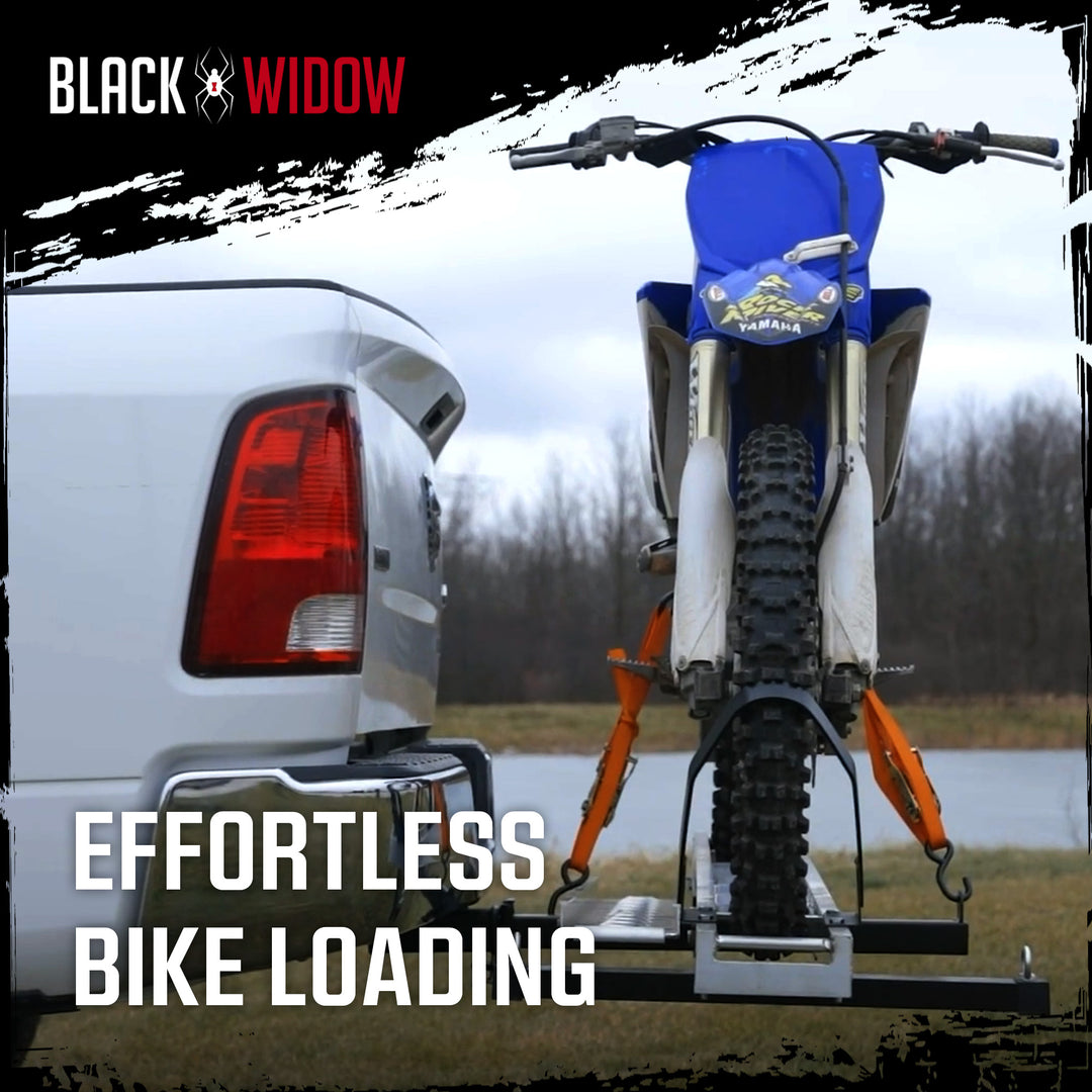 Black Widow Dirt Bike Carrier with Wheel Chock and 400 Pound Capacity, Silver