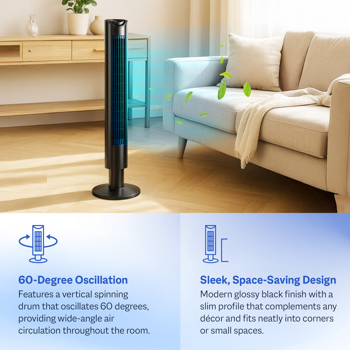 Cool-Living 36-Inch Oscillating Tower Fan with 3 Speed Settings & Remote Control - VMInnovations