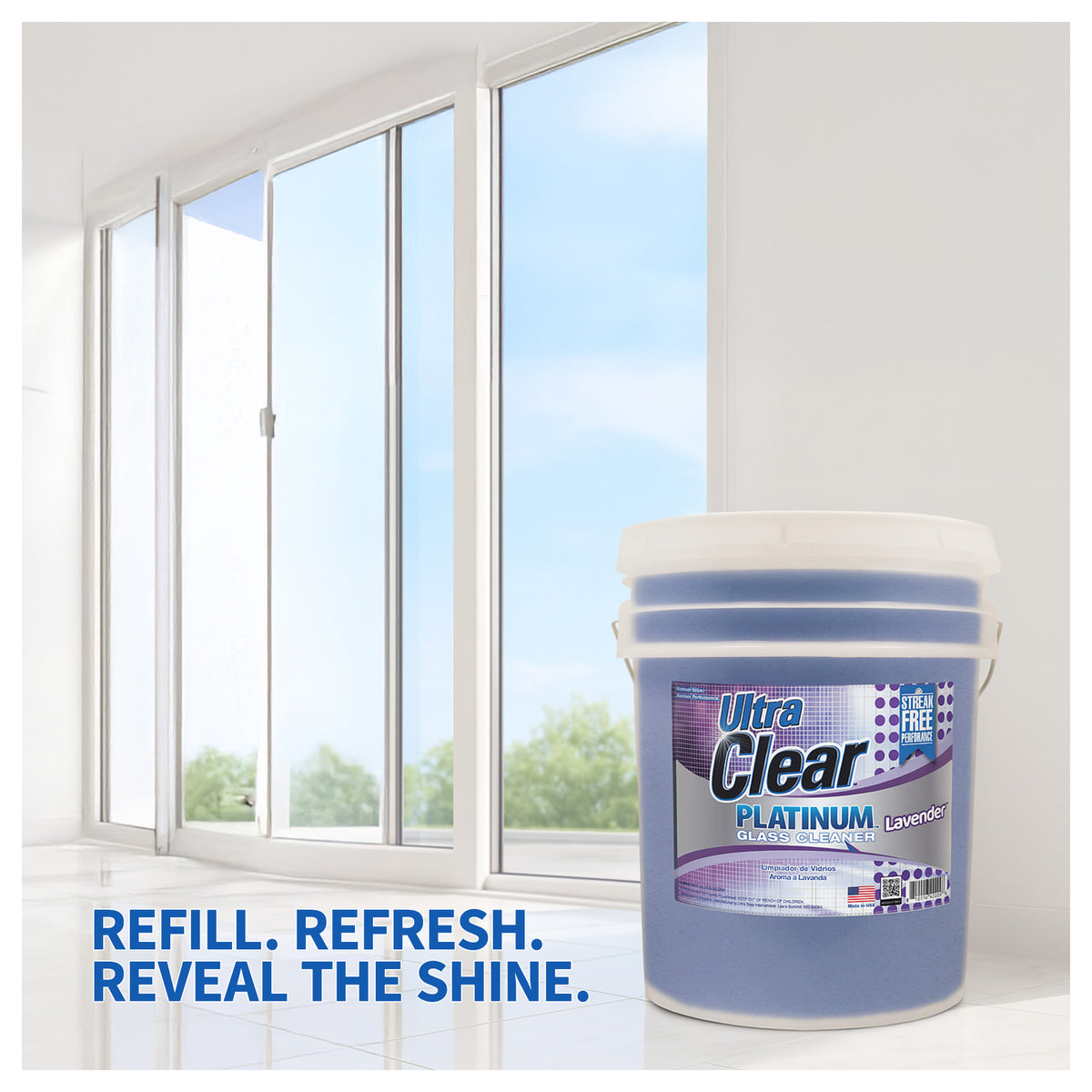 Ultra Clear Platinum Glass Cleaner, Streak-Free Shine, Lavender Fresh, 5 Gallons - VMInnovations