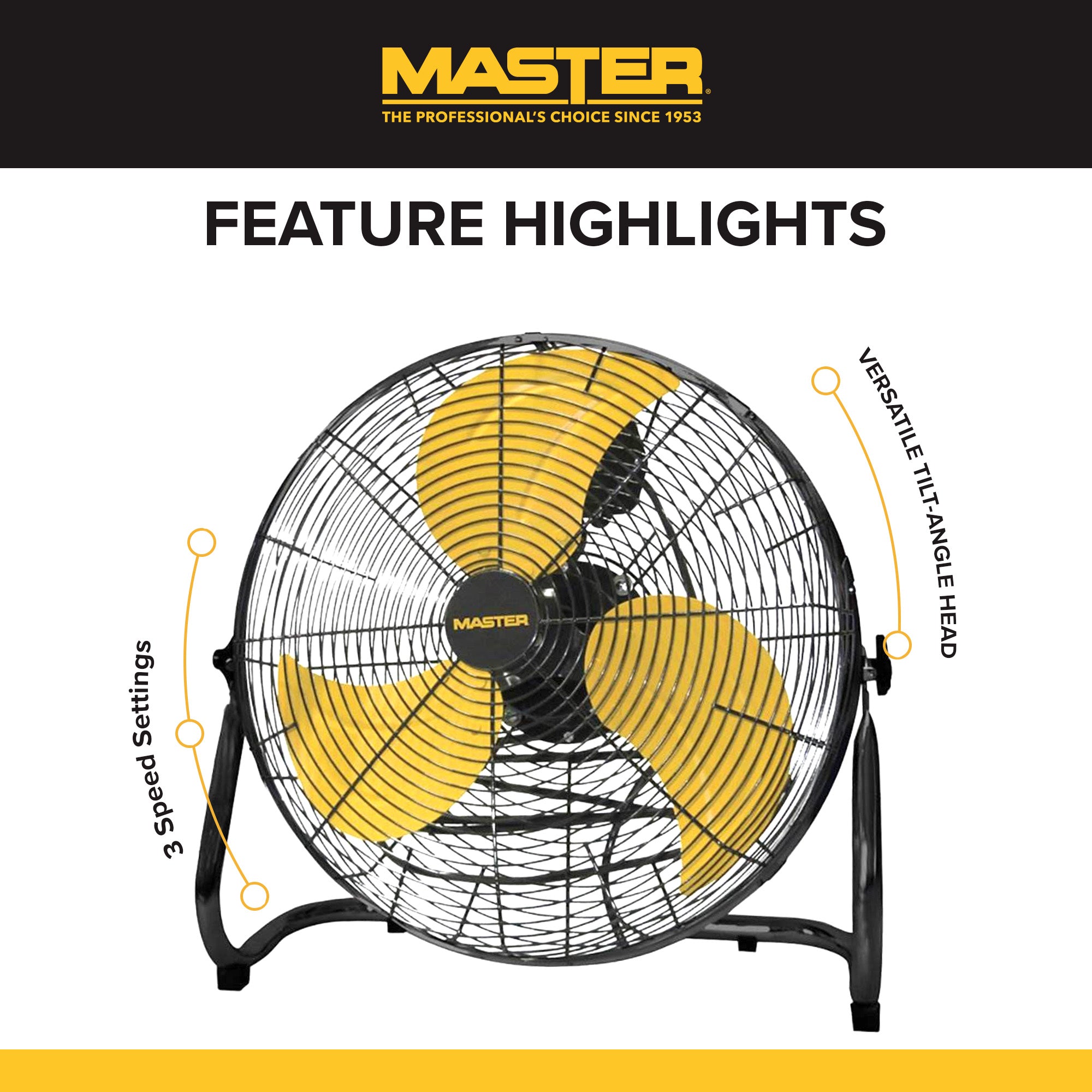 Master 20" High Velocity Floor Fan,  3 Speed Portable Metal Fan with Tilt Head - VMInnovations
