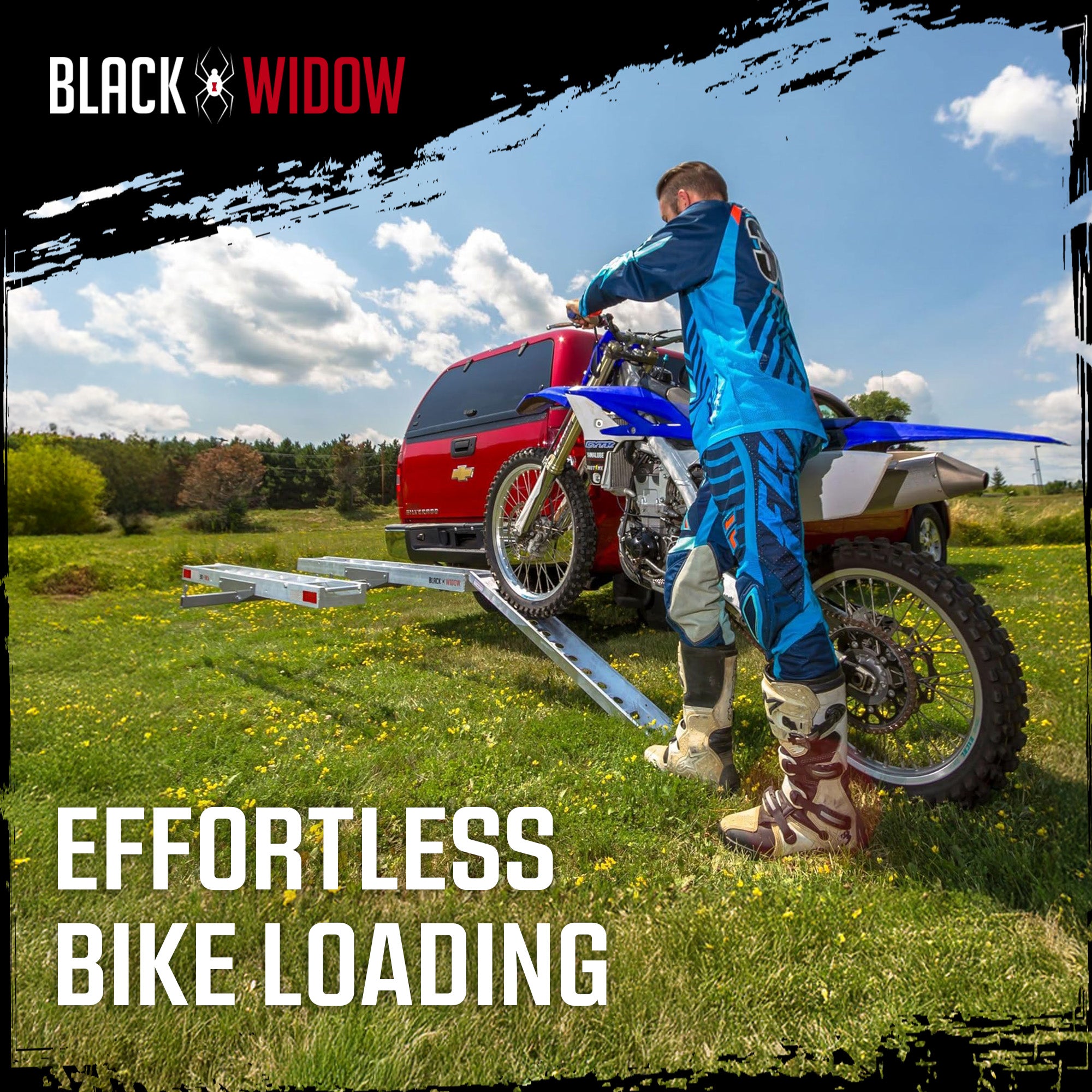 Black Widow Two Motorcycle Carrier w/Ramp for 2" Hitch, 600lb Capacity(Open Box)