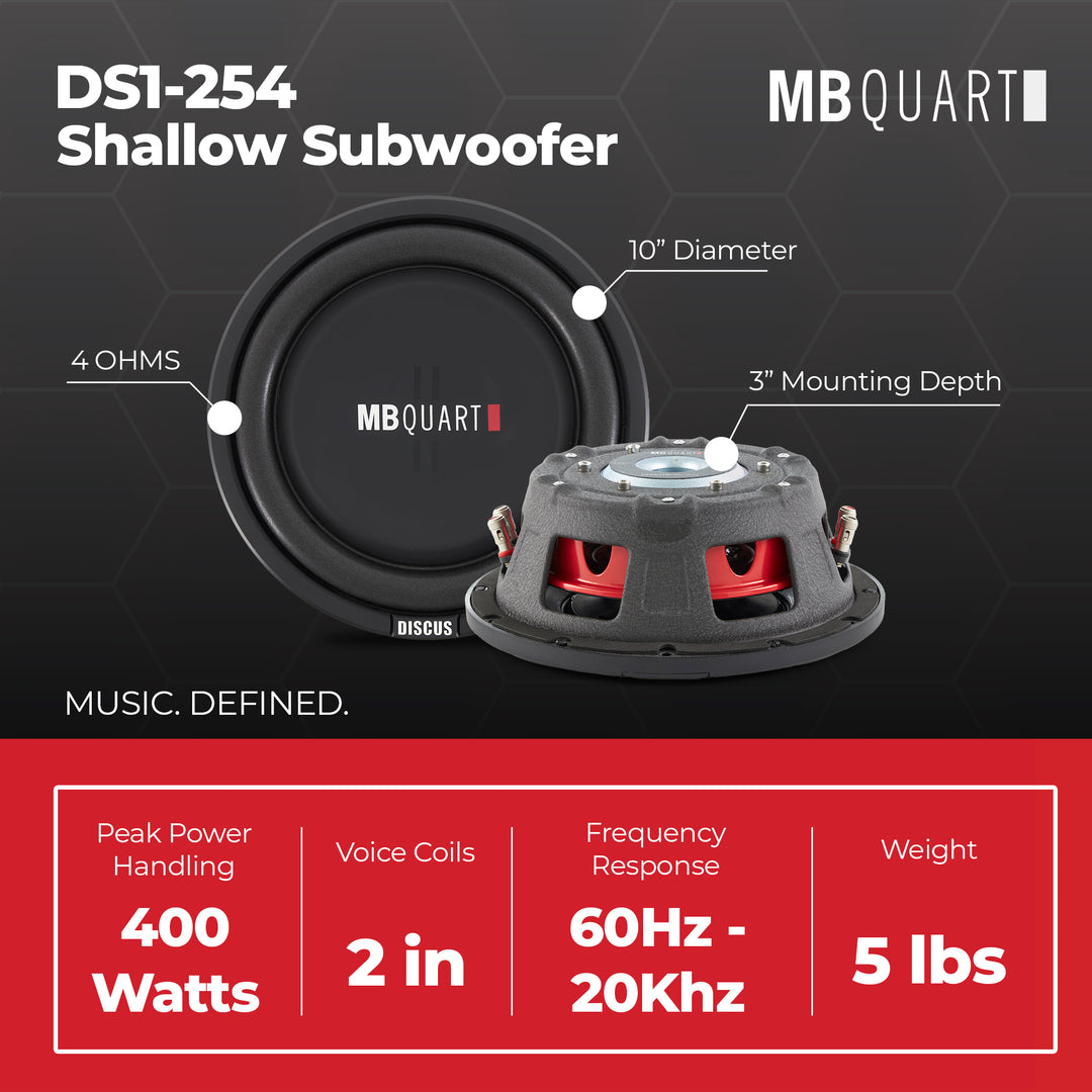 2) MB Quart DS1-254 800 Watt 4 Ohm Shallow Slim Subwoofers Car Truck DVC Subs