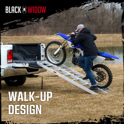 Black Widow Aluminum Bi Fold Motorcycle Ramp with Steps, Silver (Open Box)