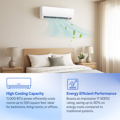 Cool-Living 11000 BTU Mini Split Air Conditioner with WiFi & Remote, 550 sq ft
