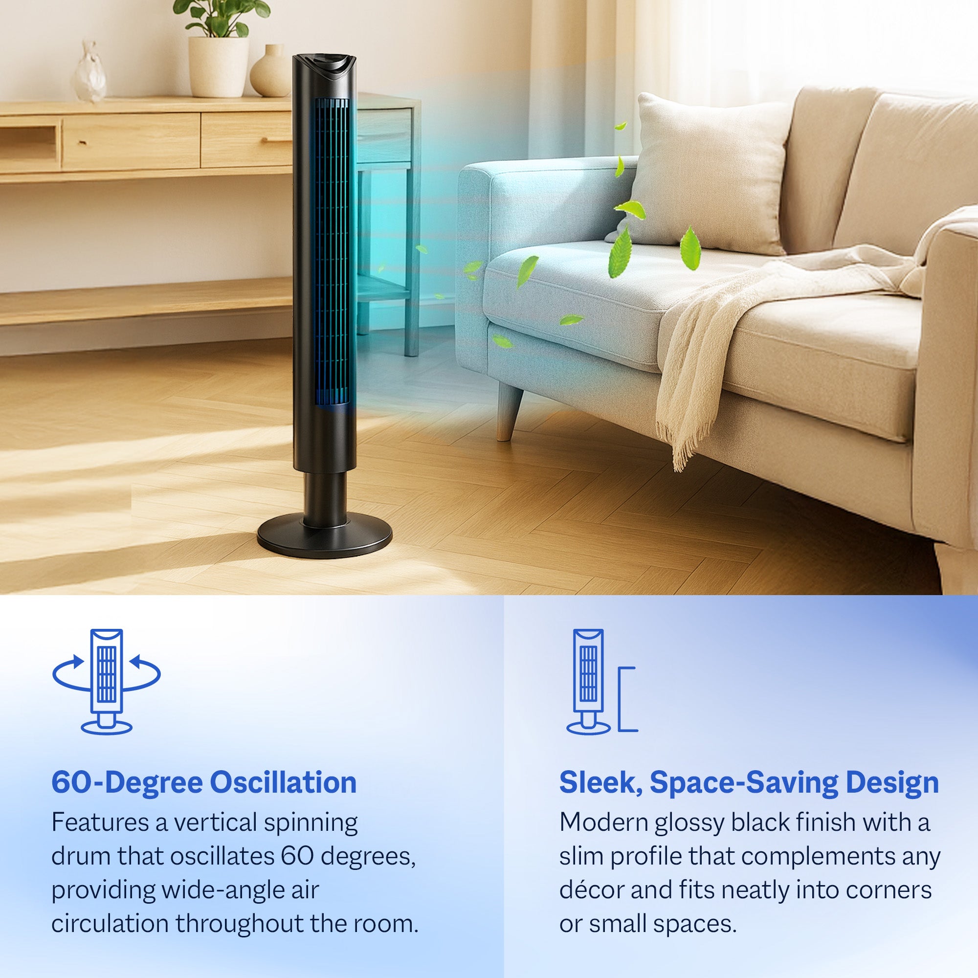Cool-Living 36-Inch Oscillating Tower Fan with 3 Speed Settings & Remote Control - VMInnovations
