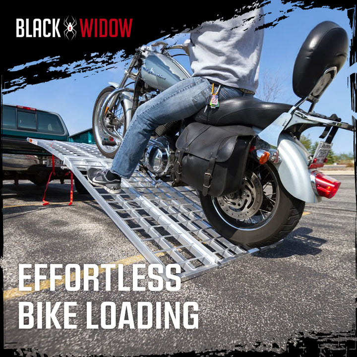 Black Widow 10’ Aluminum Folding Motorcycle Ramp, Arched 3 Piece Design, Silver