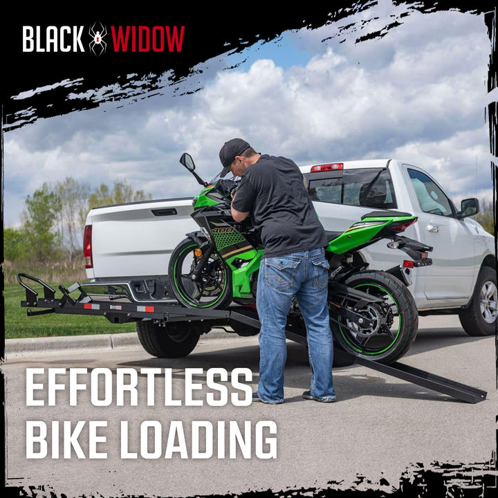 Black Widow Motorcycle Bike Carrier with Ramp for 2" Hitch, 600 Pound Capacity