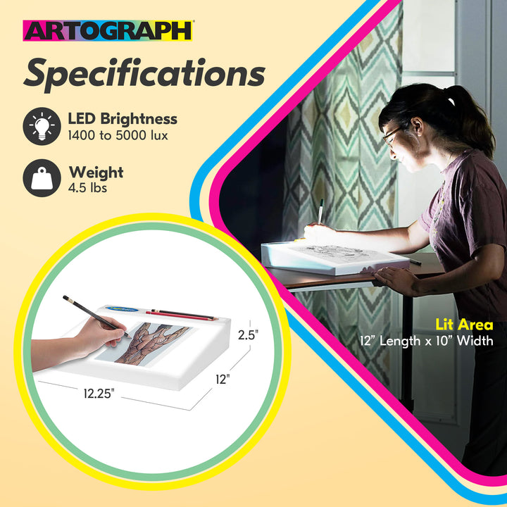 Artograph LightTracer LED Lightbox, 12" x 10" Drawing Board with Storage Tray