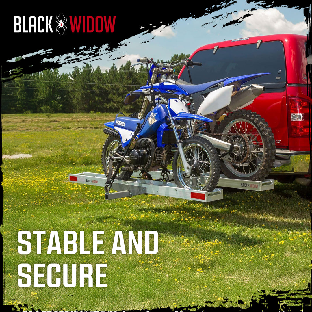 Black Widow Double Motorcycle Carrier with Ramp for 2" Hitch, 600 Pound Capacity - VMInnovations