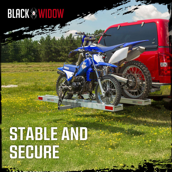Black Widow Double Motorcycle Carrier with Ramp for 2" Hitch, 600 Pound Capacity - VMInnovations