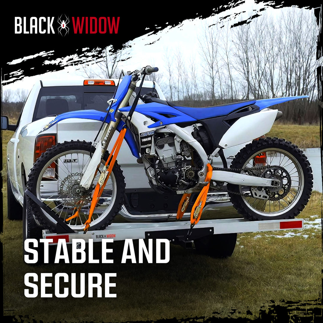 Black Widow Dirt Bike Carrier with Wheel Chock and 400 Pound Capacity, Silver