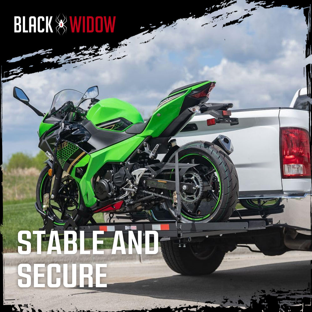 Black Widow Motorcycle Bike Carrier with Ramp for 2" Hitch, 600 Pound Capacity