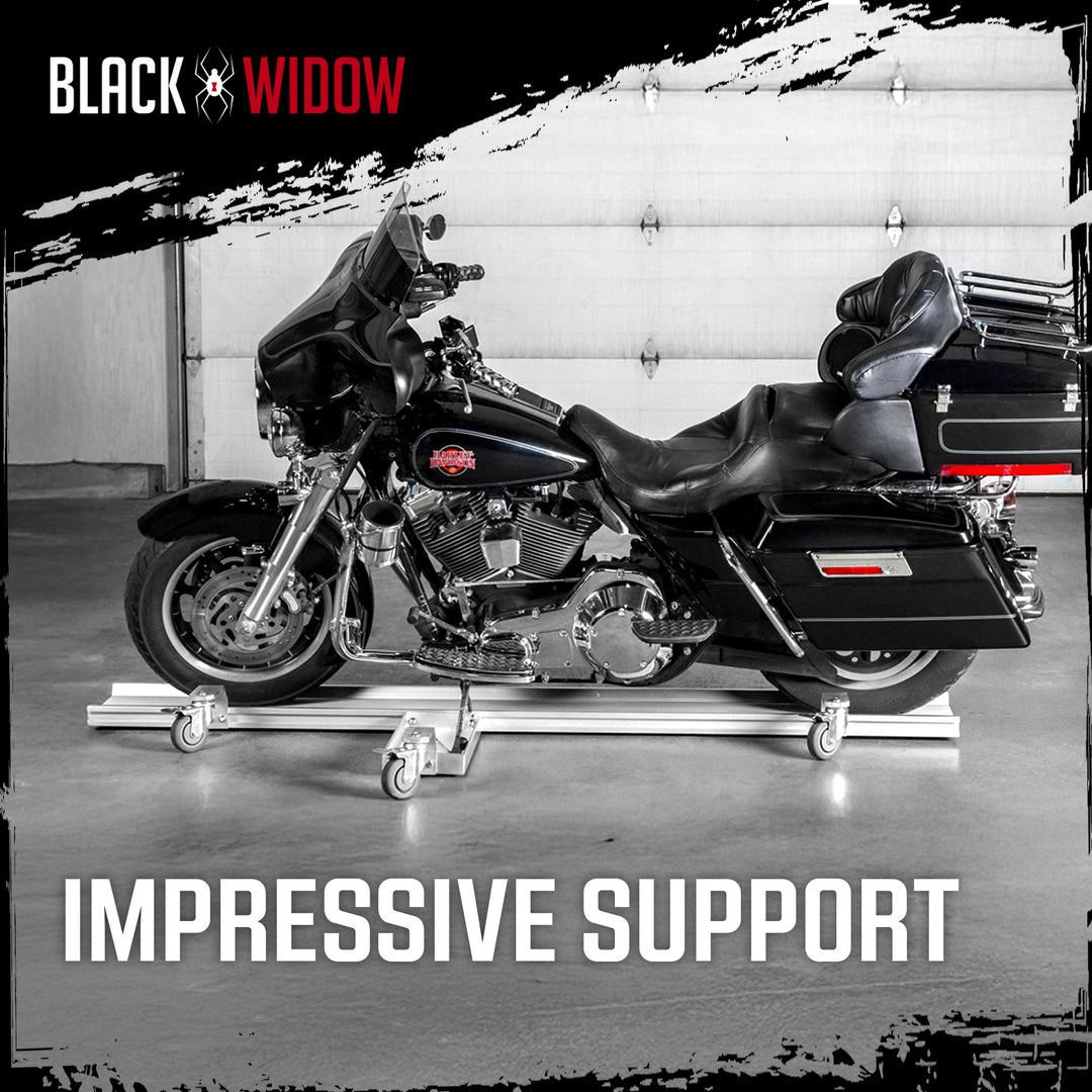 Black Widow Motorcycle Dolly, Fully Adjustable Kickstand Plate Locking Casters
