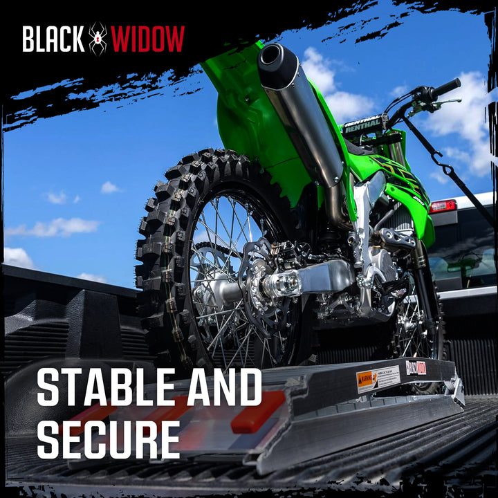 Black Widow Aluminum Folding Motorcycle Ramp Arched Plate, Single Runner, Silver